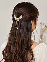 Crystal Wing Hair Clips with Pearl Chain Drops