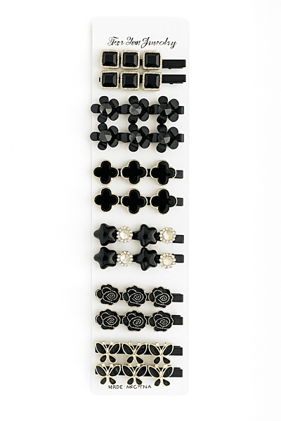 Elegant Black and Gold Floral Hair Clip Set – 6 Pairs (12pc)