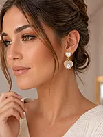 Pearl Heart Drop Earrings with Crystal Pavé in Gold
