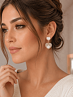 Pearl Heart Drop Earrings with Crystal Pavé in Gold