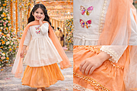 Butterfly Embroidered Dress Set with Dupatta and Plazo for Girls