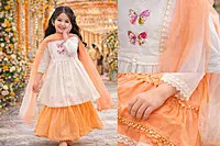 Butterfly Embroidered Dress Set with Dupatta and Plazo for Girls