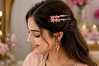 Gold-Tone Floral Hairpin Set with Translucent Bead Flowers