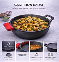 Granny Kitchen Cast Iron Kadai with Silicone Grip Handles | Pre-Seasoned