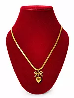 Gold Heart and Bow Pendant Necklace