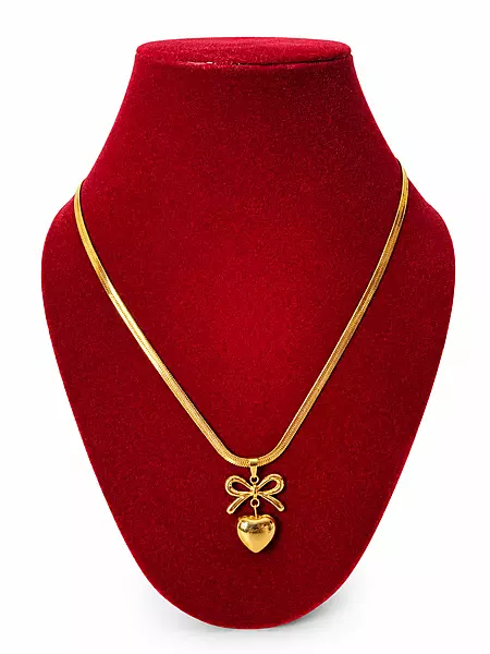 Gold Heart and Bow Pendant Necklace