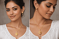 Traditional Gold Filigree Pendant and Earring Set