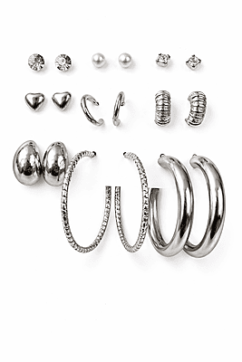 Stainless Steel Multi-Stud and Hoop Earring Set with Crystals and Pearls | Anti Tarnish