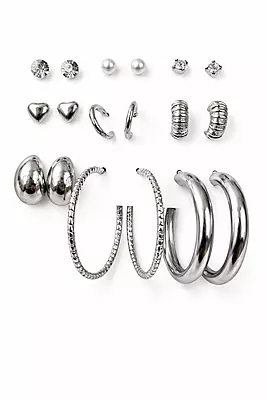 Stainless Steel Multi-Stud and Hoop Earring Set with Crystals and Pearls | Anti Tarnish