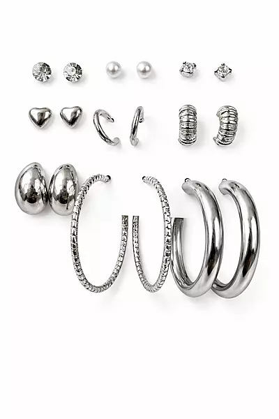 Stainless Steel Multi-Stud and Hoop Earring Set with Crystals and Pearls | Anti Tarnish