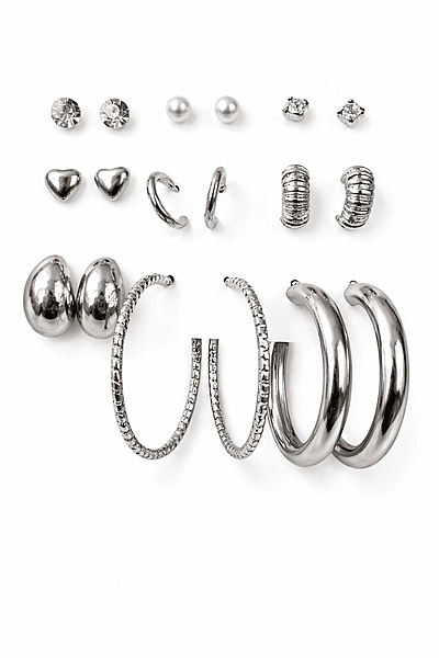 Stainless Steel Multi-Stud and Hoop Earring Set with Crystals and Pearls | Anti Tarnish