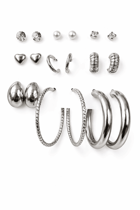 Stainless Steel Multi-Stud and Hoop Earring Set with Crystals and Pearls | Anti Tarnish