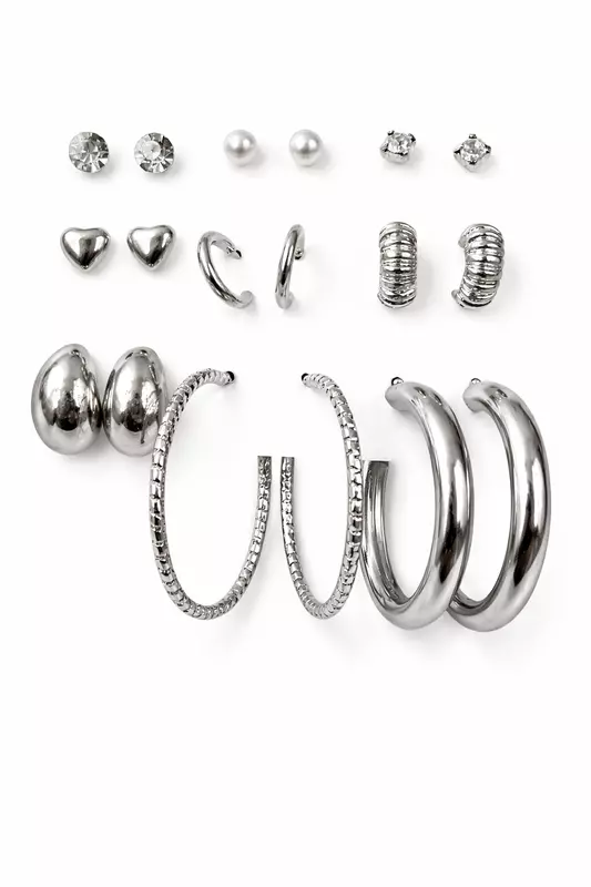 Stainless Steel Multi-Stud and Hoop Earring Set with Crystals and Pearls | Anti Tarnish