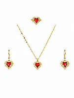 Heart Necklace, Earrings, and Ring Set - Gold