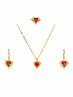Heart Necklace, Earrings, and Ring Set - Gold