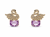 Crystal Swan Earrings with Purple Gemstone in Gold