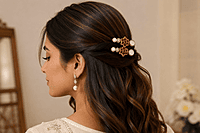 Copper-Tone Floral Rosette Hairpin Set with Pearl and Mint Crystal Accents