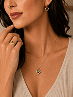 Heart Necklace, Earrings, and Ring Set - Gold