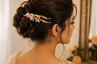 Gold-Tone Floral Hairpin Set with Translucent Bead Flowers