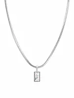Silver Rectangular Pendant Necklace with Chain