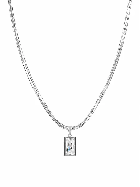 Silver Rectangular Pendant Necklace with Chain
