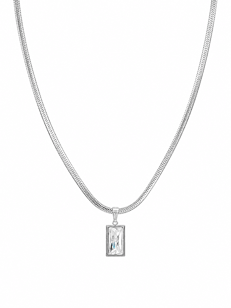 Silver Rectangular Pendant Necklace with Chain