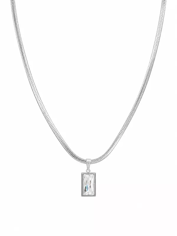 Silver Rectangular Pendant Necklace with Chain
