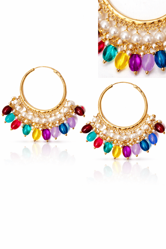 Beaded Hoop Earrings with Pearl Detailing