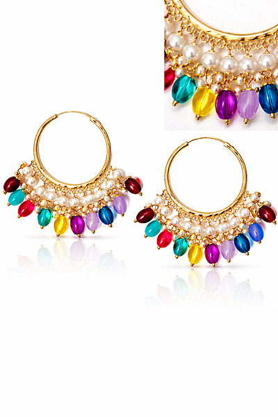 Beaded Hoop Earrings with Pearl Detailing