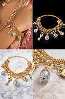 Gold Plated Key & Lock Charm Bracelet with Multicolor Beads