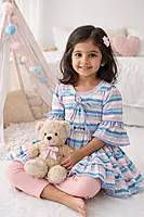 Striped Cotton Frock with Matching Leggings for Girls
