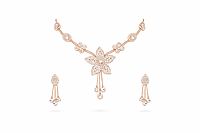 Rose Gold Floral Crystal Necklace and Earring Set for Women
