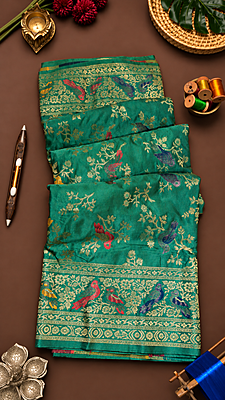Pure Katan Silk Green Shikargarh Banarasi Saree Pure Katan Silk Green Shikargarh Banarasi Saree