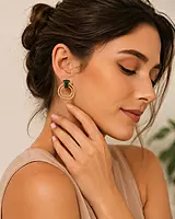 Black Marble Statement Hoop Earrings with Gold Accents