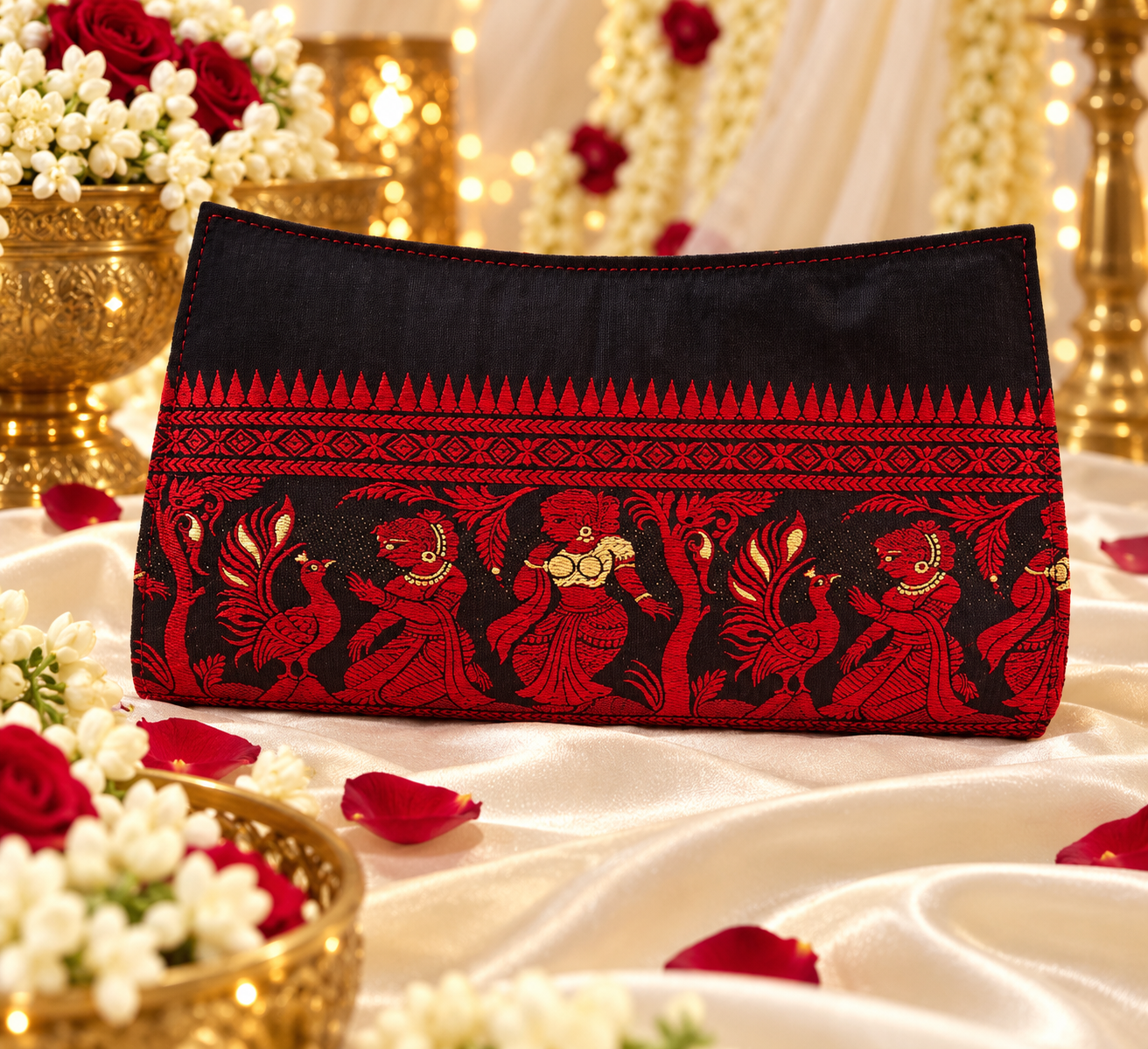 Red & Black Baluchari Silk Clutch Purse | Handcrafted Accessory Red & Black Baluchari Silk Clutch Purse | Handcrafted Accessory