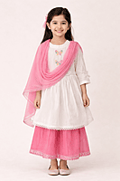 Butterfly Embroidered Dress Set with Dupatta and Plazo for Girls