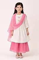 Butterfly Embroidered Dress Set with Dupatta and Plazo for Girls