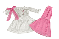 Butterfly Embroidered Dress Set with Dupatta and Plazo for Girls