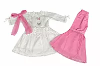 Butterfly Embroidered Dress Set with Dupatta and Plazo for Girls