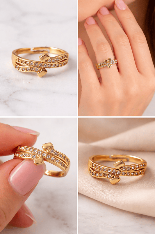 Gold Bow Crystal Adjustable Ring