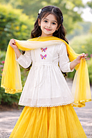 Butterfly Embroidered Dress Set with Dupatta and Plazo for Girls