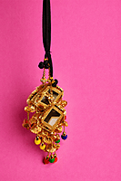 Golden Mirror Work Latkan with Multicolor Beads