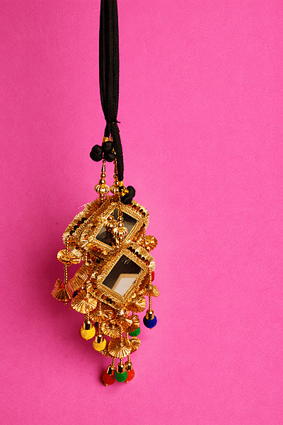 Golden Mirror Work Latkan with Multicolor Beads