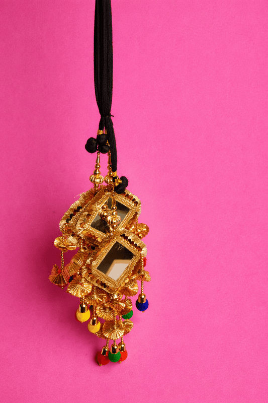 Golden Mirror Work Latkan with Multicolor Beads