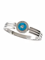 Silver Triple Band Bracelet with Blue Enamel and Crystal Halo
