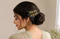 Gold-Tone Crystal Leaf Hairpin Set with Teardrop Accents