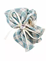 Blue and White Plaid Scrunchie Hair Clutcher with Bow and Crystal Accent