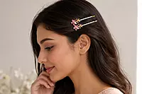 Gold-Tone Chain Hairpin Set with Translucent Flower Charms