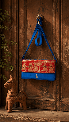 Premium Swarnachari Silk Purse | Feroza & Red Bengali Silk Saree Purse