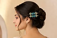 Gold-Tone Crystal Leaf Hairpin Set with Teardrop Accents